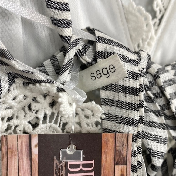 Sage Black and White Striped Lace Trim Romper - Picture 8 of 13